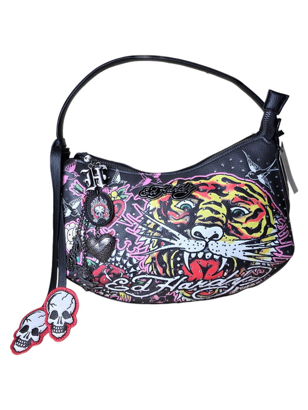 Ed Hardy Black Tiger Graphic Shoulder Bag